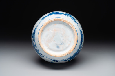 A blue and white French faience pear-shaped chinoiserie vase, Nevers, late 17th C.