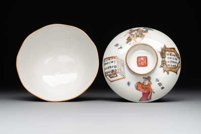 A Chinese famille rose 'nine peaches' bowl and a 'Wu Shuang Pu' covered bowl, Qianglong and Tongzhi mark, 19th C.