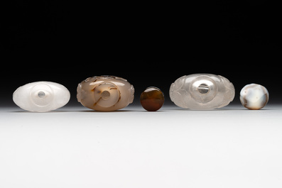 Six Chinese rock crystal and agate snuff bottles, 19/20th C.