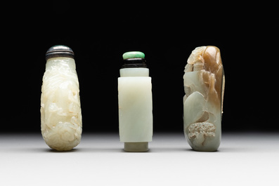 Three Chinese celadon jade snuff bottles, Qing
