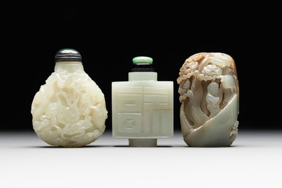 Three Chinese celadon jade snuff bottles, Qing