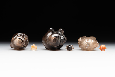 Six Chinese smoky quartz animal-form snuff bottles, 19th/20th C.