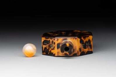 A Chinese inscribed tortoiseshell veneer snuff bottle, Guangxu mark, dated 1930