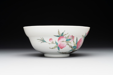 A Chinese famille rose 'nine peaches' bowl and a 'Wu Shuang Pu' covered bowl, Qianglong and Tongzhi mark, 19th C.