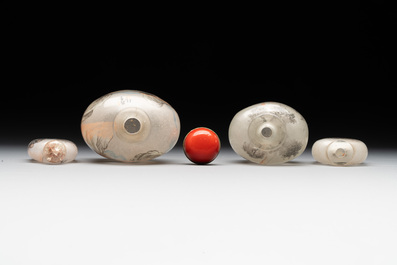 Eight Chinese inside-painted glass snuff bottles, signed Tang Zichuan 湯子川 and Ye Zhongzhi 葉仲芝, 20th C.