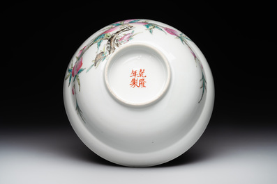 A Chinese famille rose 'nine peaches' bowl and a 'Wu Shuang Pu' covered bowl, Qianglong and Tongzhi mark, 19th C.