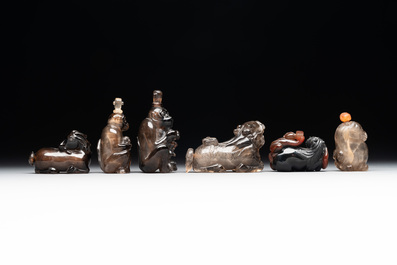 Six Chinese smoky quartz animal-form snuff bottles, 19th/20th C.