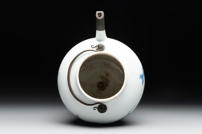 A fine Chinese blue and white 'Bleu de Hue' 'landscape' teapot with bronze mount, Chenghua mark, 18/19th C.