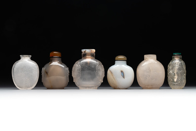 Six Chinese rock crystal and agate snuff bottles, 19/20th C.