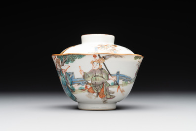 A Chinese famille rose 'nine peaches' bowl and a 'Wu Shuang Pu' covered bowl, Qianglong and Tongzhi mark, 19th C.