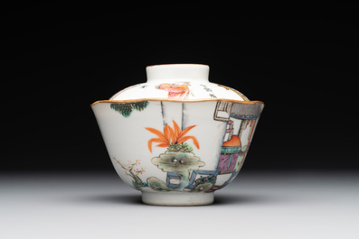 A Chinese famille rose 'nine peaches' bowl and a 'Wu Shuang Pu' covered bowl, Qianglong and Tongzhi mark, 19th C.