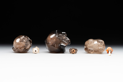 Six Chinese smoky quartz animal-form snuff bottles, 19th/20th C.