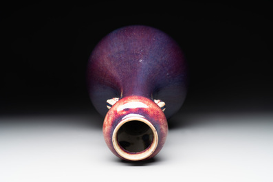 A Chinese flamb&eacute;-glazed vase with 'chilong' handles, 18th C.