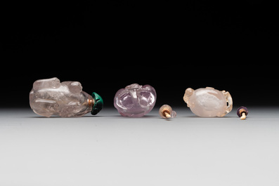 Five Chinese amethyst animal-form snuff bottles, 19/20th C.