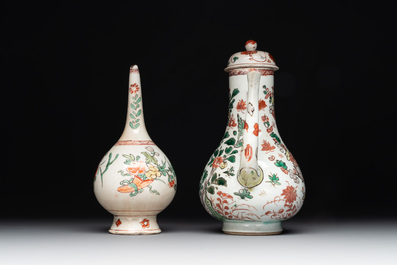 A Chinese wucai covered ewer and a rosewater sprinkler for the Islamic market, Kangxi