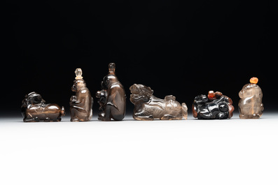 Six Chinese smoky quartz animal-form snuff bottles, 19th/20th C.