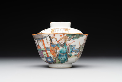 A Chinese famille rose 'nine peaches' bowl and a 'Wu Shuang Pu' covered bowl, Qianglong and Tongzhi mark, 19th C.