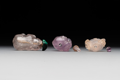 Five Chinese amethyst animal-form snuff bottles, 19/20th C.