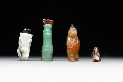 Eight Chinese jade, glass, agate and smoky quartz snuff bottles, 19/20th C.