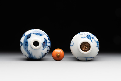 Two Chinese blue and white snuff bottles, Yongzheng mark, 18/19th C.