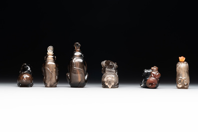 Six Chinese smoky quartz animal-form snuff bottles, 19th/20th C.