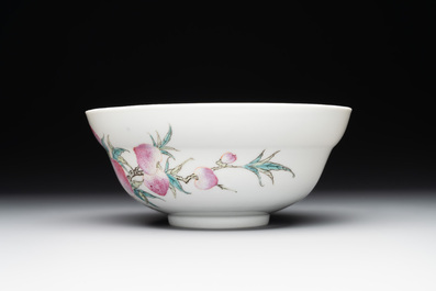 A Chinese famille rose 'nine peaches' bowl and a 'Wu Shuang Pu' covered bowl, Qianglong and Tongzhi mark, 19th C.