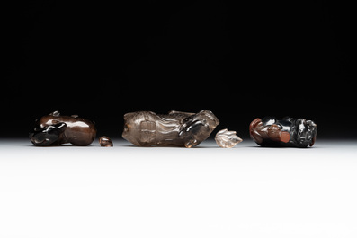 Six Chinese smoky quartz animal-form snuff bottles, 19th/20th C.