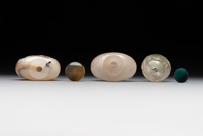 Six Chinese rock crystal and agate snuff bottles, 19/20th C.