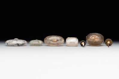 Five Chinese rock crystal and needle agate snuff bottles, Qing