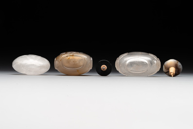 Six Chinese rock crystal and agate snuff bottles, 19/20th C.
