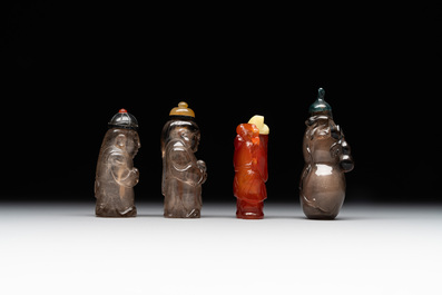 Eight Chinese jade, glass, agate and smoky quartz snuff bottles, 19/20th C.