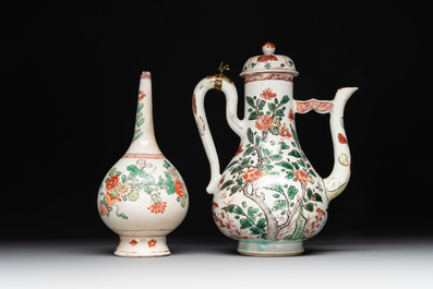 A Chinese wucai covered ewer and a rosewater sprinkler for the Islamic market, Kangxi