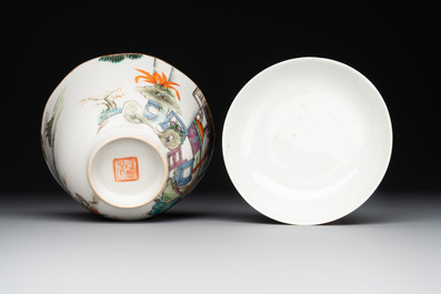 A Chinese famille rose 'nine peaches' bowl and a 'Wu Shuang Pu' covered bowl, Qianglong and Tongzhi mark, 19th C.