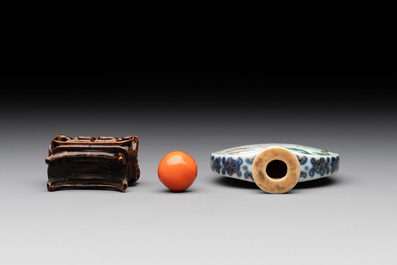 A Chinese famille rose 'Sanxing' snuff bottle, Qianlong mark and of the period