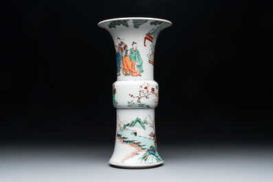 A Chinese famille verte 'gu' vase with narrative design, 19th C.