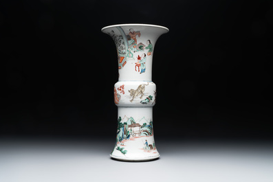 A Chinese famille verte 'gu' vase with narrative design, 19th C.