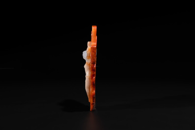 A Chinese white and red jade 'crucifix' pendant, 19th C.