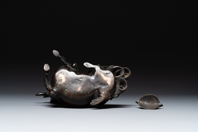 A fine Chinese bronze 'qilin' censer and cover, Ming