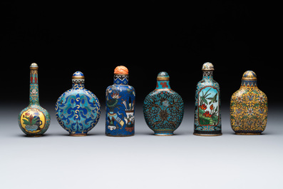 Six Chinese cloisonn&eacute; snuff bottles, Qianlong mark, 19/20th C.