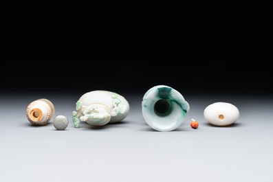 Two small Chinese jade vases and two snuff bottles, 19th C.