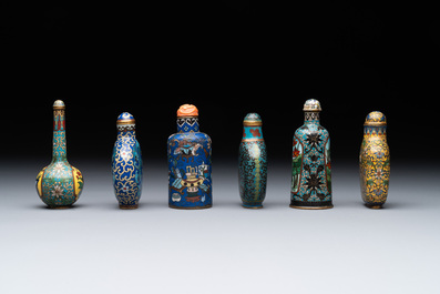 Six Chinese cloisonn&eacute; snuff bottles, Qianlong mark, 19/20th C.