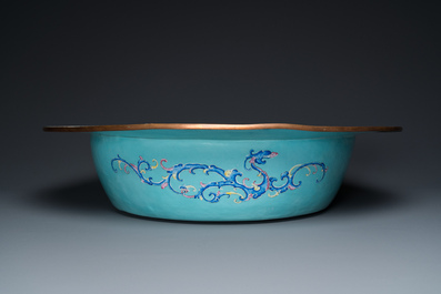 An exceptionally large Chinese Canton enamel basin with floral design, Yongzheng