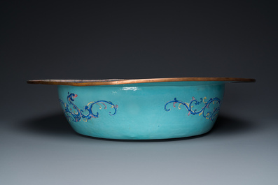 An exceptionally large Chinese Canton enamel basin with floral design, Yongzheng