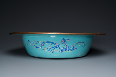 An exceptionally large Chinese Canton enamel basin with floral design, Yongzheng