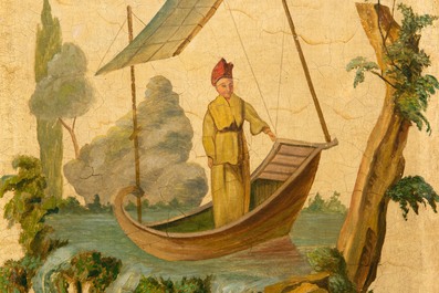 A French or Belgian three-part 'chinoiserie' folding screen, 18/19th C.