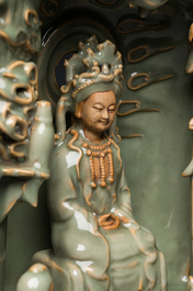 A Chinese Longquan celadon shrine of Guanyin, Ming or later