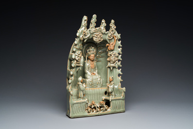 A Chinese Longquan celadon shrine of Guanyin, Ming or later