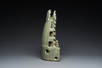 A Chinese Longquan celadon shrine of Guanyin, Ming or later