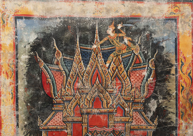 Thai school: 'Two votive scenes', ink and colour on canvas, 19th C.