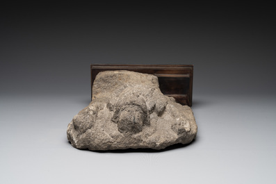 An Indonesian lavastone stele depicting goddess Durga, Central Java, 10/11th C.